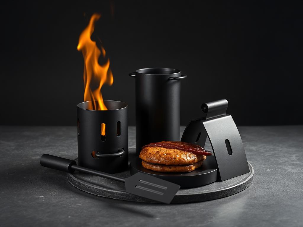 Accesorios barbacoa premium de acero: chimenea, atizador y prensa